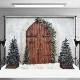 Lofaris White Wall Xmas Tree Wood Cowboy Holiday Backdrop